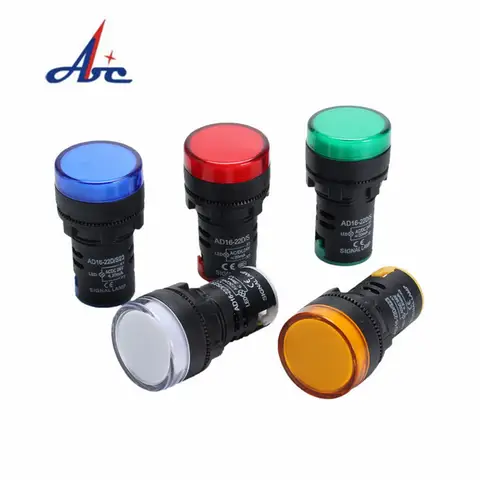 22mm AD16-22D/S LED Power Indicator Light General signal lamp AC/DC 12V 24V 36V 48V 110V 220V 380V Green Red Blue White Yellow