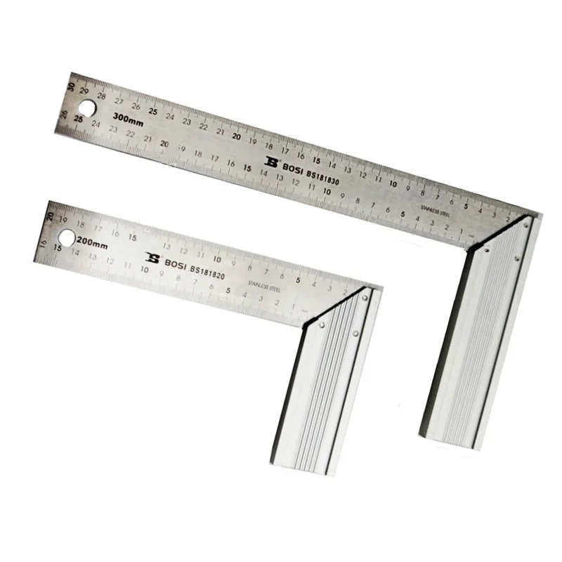 BOSI 20cm/30cm Metric Steel Aluminium Try Square Measuring Ruler