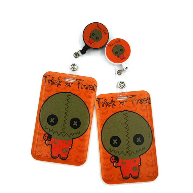 Halloween Trick R Treat Card Holder Women Men Business Lanyard Badge Card Cover Student Lanyard ID Name Card Holder Bags