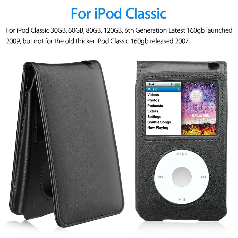 Leather Case with Belt Clip for Apple iPod Classic, 6th, 7th, 80GB, 120GB, 160GB, Video 5th, 30GB, 10.5mm Thickness