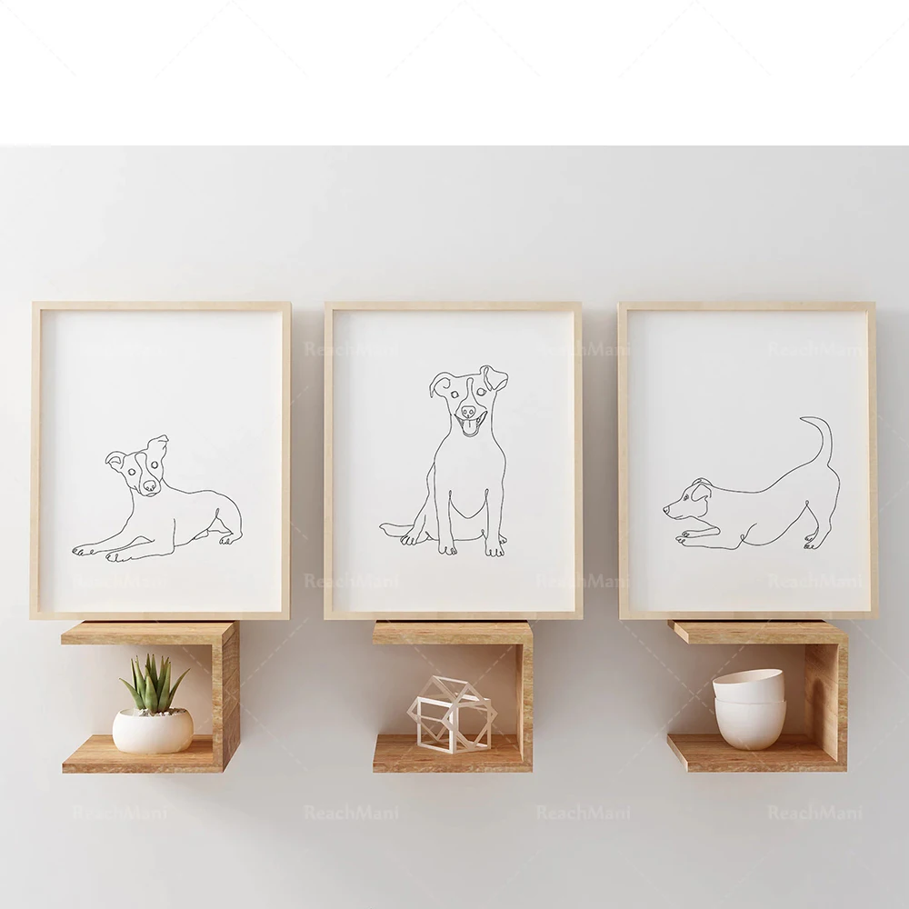 Jack Russell Terrier, French Bulldog, Boston Terrier, English Bulldog Line Art Minimalist Wall Poster - Dogs & Pets