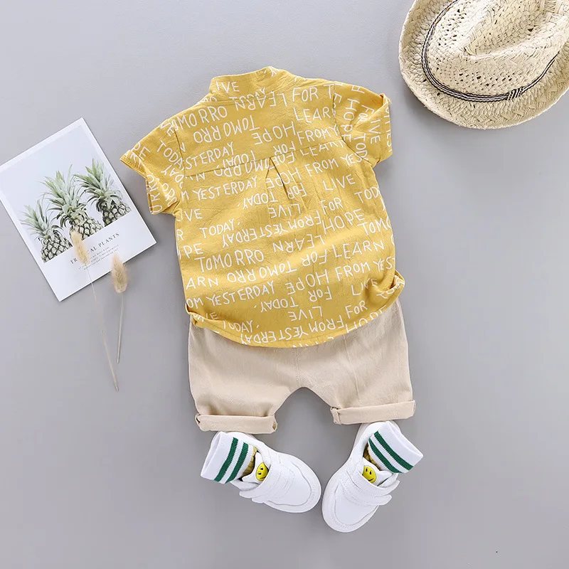 Summer Boys Clothes Baby Letter Shirt Set Print Short Sleeve Shirt + Pants for Infant Toddler Boy 2 PCS Outwear 1 2 3 4 Years