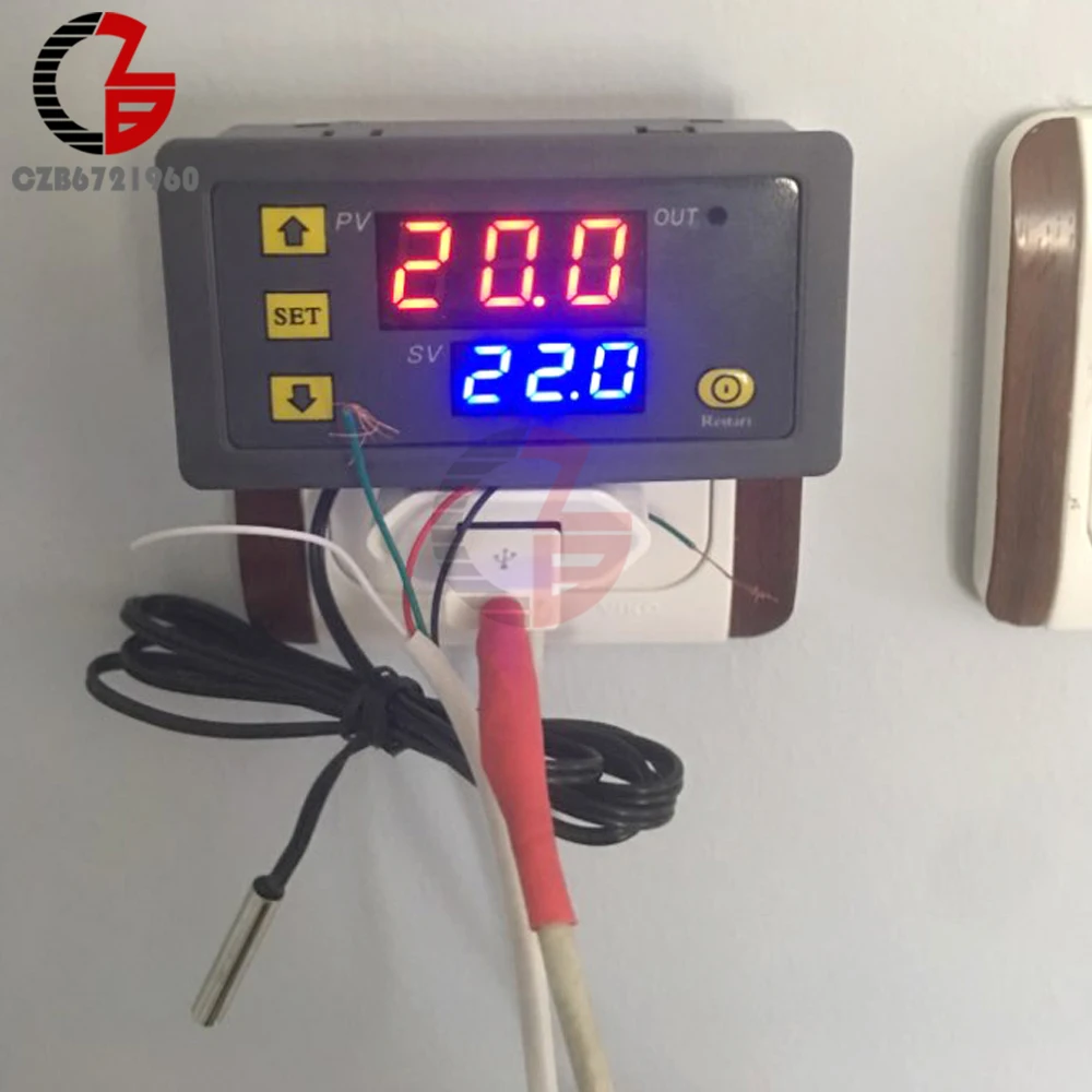 AC 110V 220V 12V 24V W3230 Dual LED Digital Thermostat Temperature Controller Regulator Indoor Homebrew Incubator Thermometer