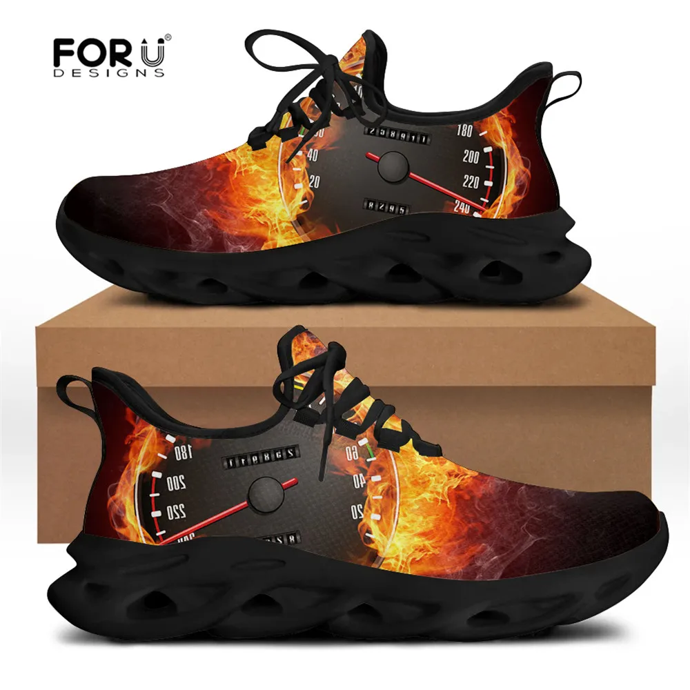 

FORUDESIGNS 3D Fire Car Dashboard Pattern Fashion Men Casual Flats Shoes Sneakers Summer Lace Up Comfortable Men's Walking Shoes