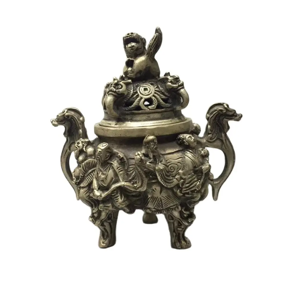 

MOEHOMES Chinese old antique silver Eight Immortals statues incense burner home decoration metal crafts