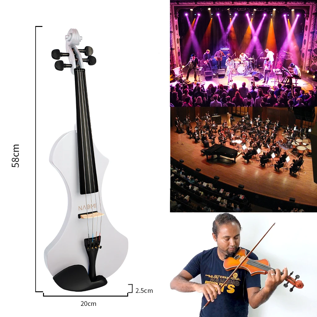 LOMMI Electric Violin 4/4 Full Size Violin 4/4 Fiddle Strings Violin Player Beginner Silent Preamp Rosin+Bridge+Bow+Case SET