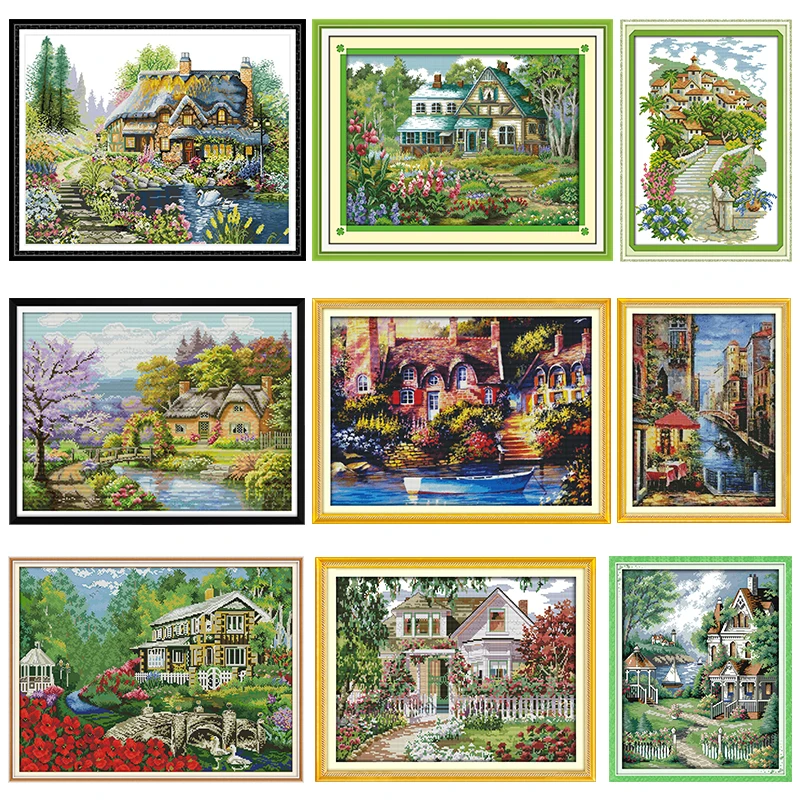 

Cross Stitch Kits Embroidery Needlework Thread Garden Villa Stamped DMC Printed 11CT 14CT Counted Fabric Handmade Craft Set Gift