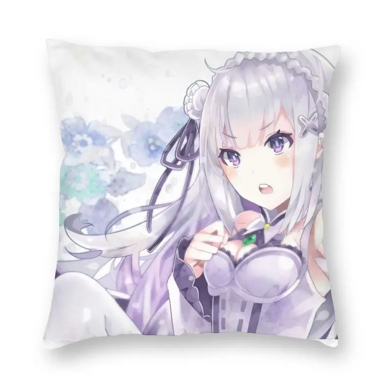 Re Zero Cute Emilia Cushion Cover 45x45cm Home Decorative 3D Print Starting Life in Another World Throw Pillow for Car Two Side