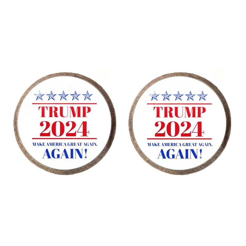 Trump 2024 Keep America Great Glass Cabochon Stud Earrings Donald Trump for President USA Creative Print Earring