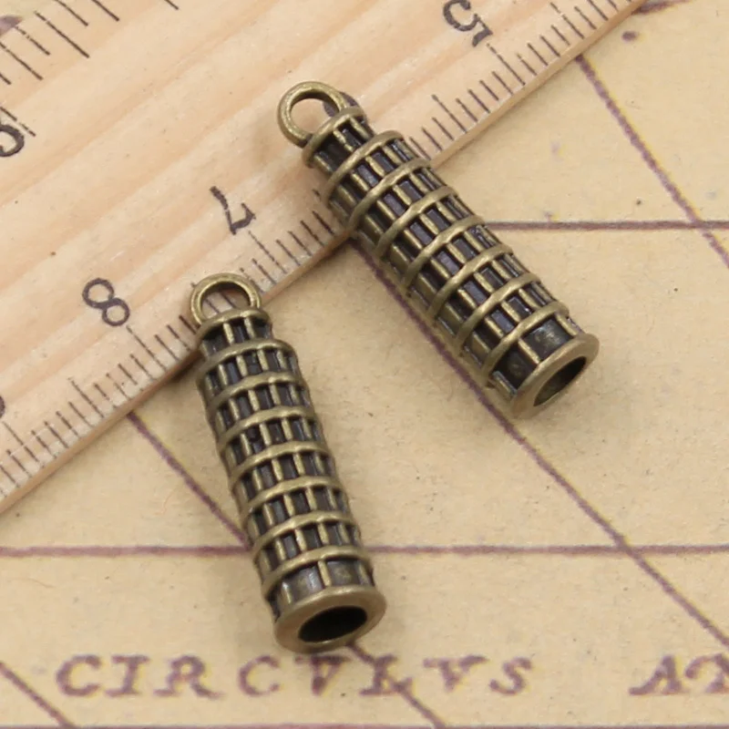 12pcs Charms Leaning Tower Of Pisa Italy 25x7mm Tibetan Bronze Silver Color Pendant Making Findings Handmade Antique DIY Jewelry