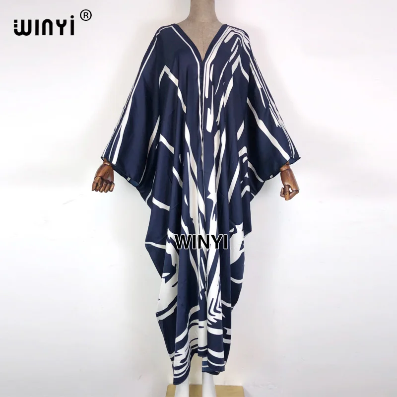 

WINYI 2021 Spring sunmer Thailand Vintage Maxi Dress Women's Fashion Batwing Sleeve sukienka Print Loose holiday Maxi Dresses