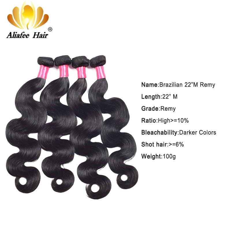 

Aliafee Hair Brazilian Hair Weave Bundles #1b/#4/27/Bur Colored Body Wave 4 Bundles Deal 100% Human Hair Extension Remy Hair