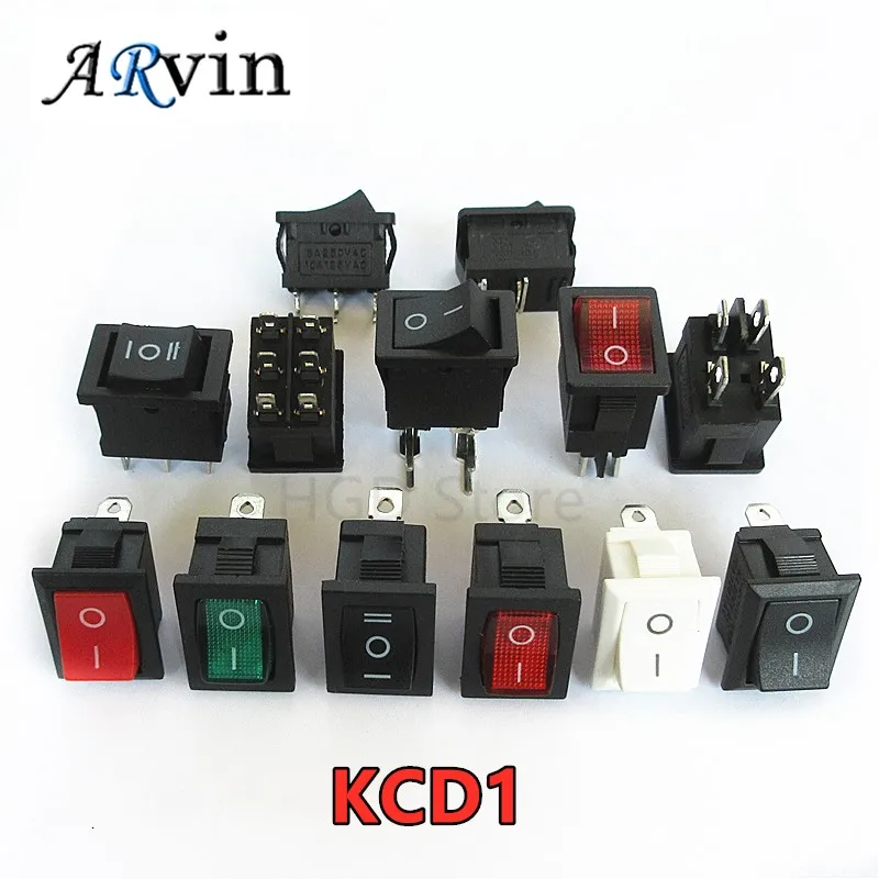 5 sztuk/partia KCD1 21*15mm 1 2 3 4 6Pin ON-OFF łódź samochód Rocker przełącznik 6A/250V AC 10A/125V AC z czerwony niebieski zielony żółty włącznik światła