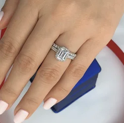 Luxury 925 Sterling Silver Ring Square Emerald cut 3 Carat Diamond Wedding Rings set For Women Solid Silver 925 Jewelry Gift