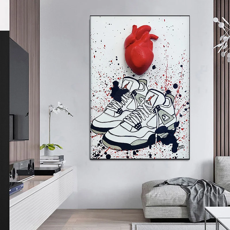 

Graffiti Art Paintings Shoes and Heart Canvas Painting Home Decoration Wall Picture Nordic Posters Prints For Living Room Cuadro