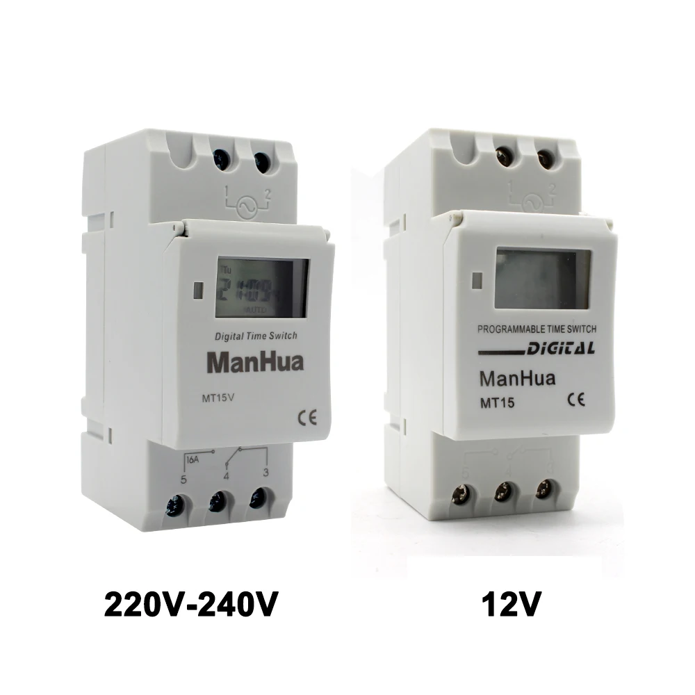 ManHua 16A 220VAC/250VAC Weekly LCD Programmable Timer Relay MT15 Digital Timer Switch Din Rail Mounted