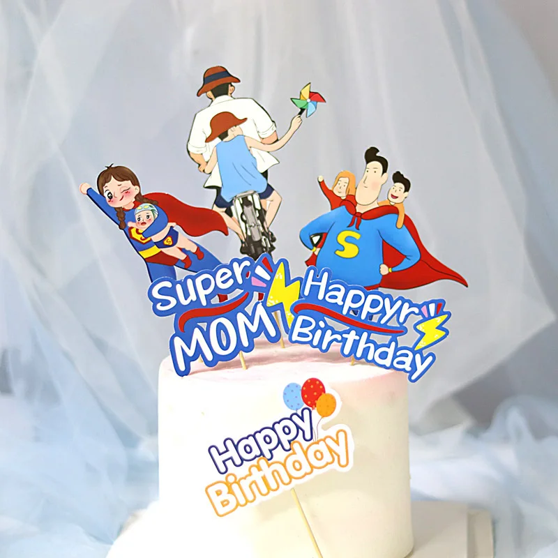 1 set 2020 Card Character shape Father Day Cake Topper Mother\'s Day Birthday cake gift decoration thanksgiving Baking decoration