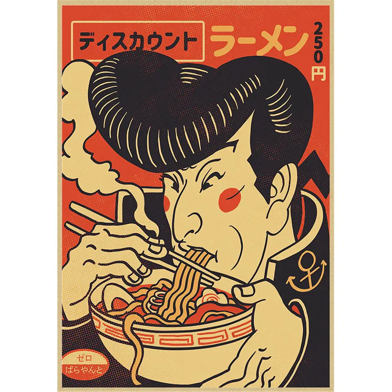 Kraft Paper painting Japanese style ramen abstract phrases restaurant kitchen home decor living Art Decor posters