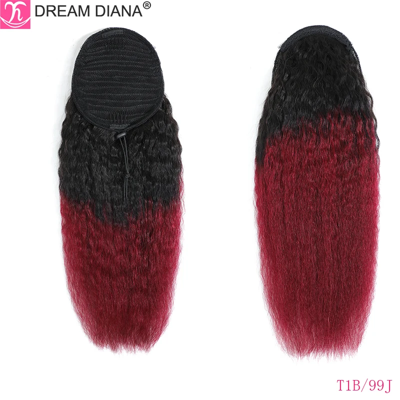 DreamDiana Remy Brazilian Kinky Straight Ponytail 100% Human Hair Clip In Hair Extensions Ombre Hair Drawstring Ombre Ponytail