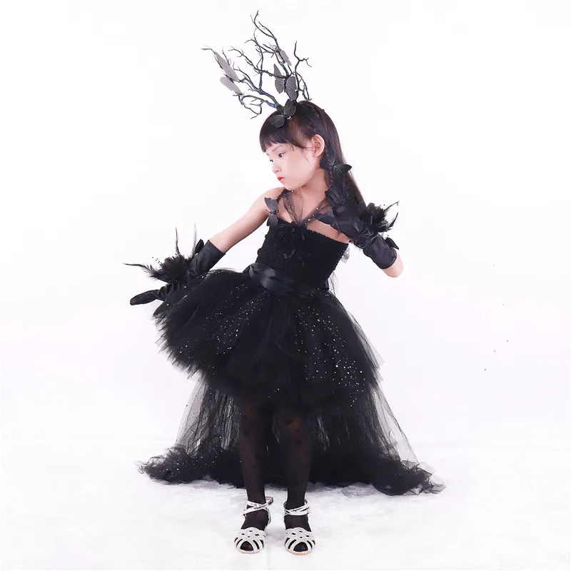 Sequined Long Tail Girl Dress 8 To 9 Years Old Fashion High-End Black Toddler Baby Girls Tutu Dress with Train Tulle Princess