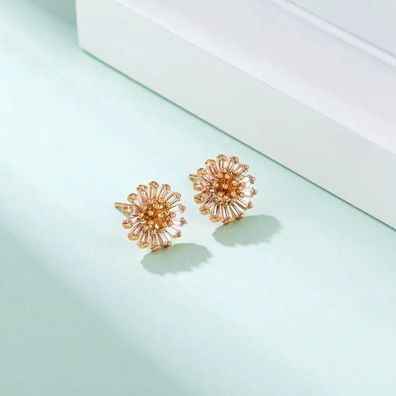 MxGxFam Ins Fashion Daisy Flowers Zircon Stud Earrings for Women AAA+ Gold Color