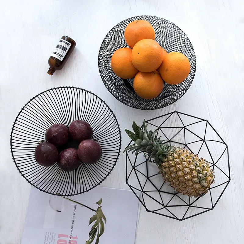Fruit Basket Container Bowl Metal Wire Basket Kitchen Drain Rack Fruit Vegetable Storage Holder Snack Tray Bowl Table Storage