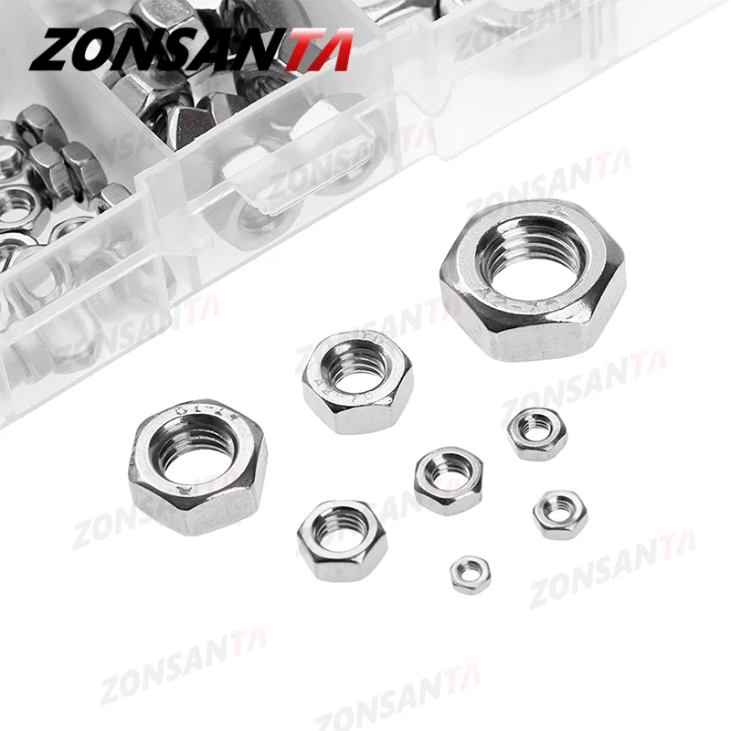 ZONSANTA Hexagon Nuts set M1 M1.2 M1.4 M1.6 M2 M2.5 M3 M3.5 M4 M5 M6 M8 M10 M12 M14 Stainless Steel Hex Nuts Assortment Kit