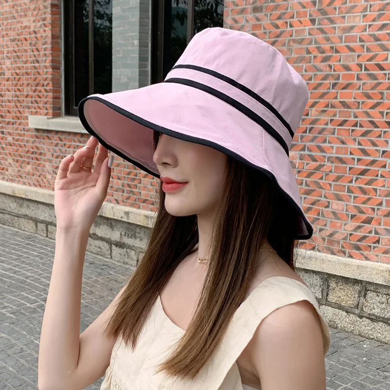 K154 Women\'s Bucket Hat Panama Fashion Women\'s Summer Hat Stripe Panama Sun Protection Fisherman\'s Hats Sun Visor Cap Beach