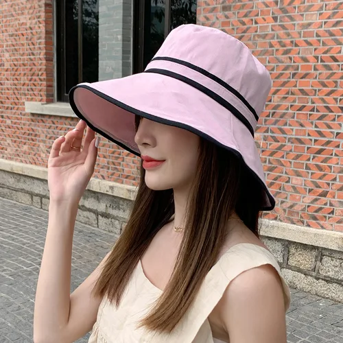 Imagen 2 del producto K154 Sombrero de cubo para mujer, sombrero de verano a la moda de Panamá para mujer, sombrero de pescador con protección solar a rayas, gorra con visera para playa