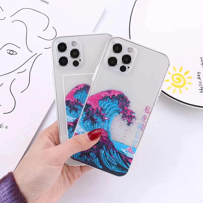 Great Wave off Kanagawa Transparent Case for Apple iPhone 12 11 Pro Max X SE2020 7 8 Plus Plus Xs Max XR Phone Case Cover Capa