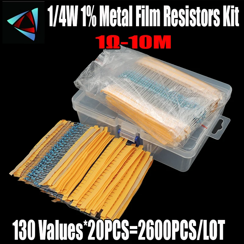 2600Pcs/Lot 130 Values 1/4W 0.25W 1% Metal Film Resistors Assorted Pack Kit Set Lot Resistors Assortment Kits Fixed Resistor