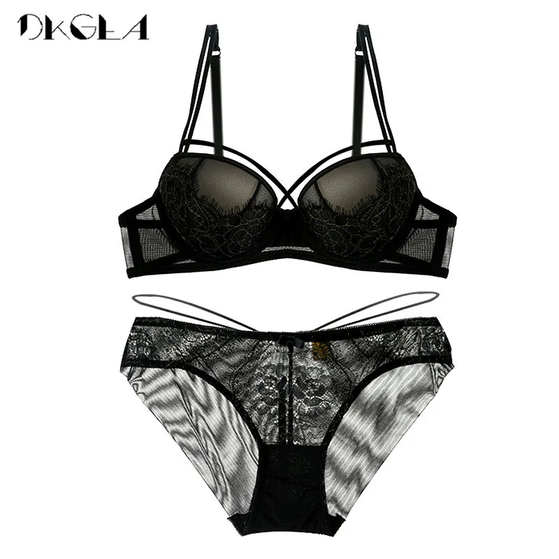 Clearance Sexy Underwear Push Up Bra Set Cotton Brassiere Size 70B 70C 75A 80A Bras Black Lace Embroidery Women Lingerie Set