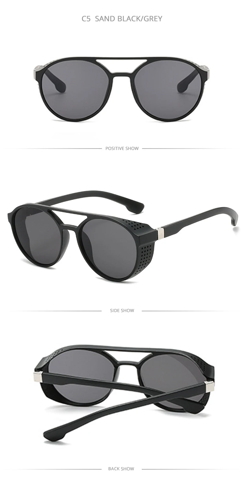 Klassische Steampunk Sonnenbrille Männer Mode Runde Brille Für Männliche Vintage Marke Designer Brillen Shades Outdoor UV400 – Detail 12