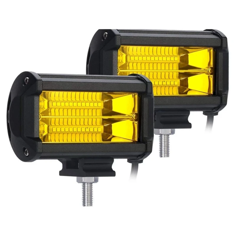 DHBH-2X 5 Inch 72W LED Work Lights Waterproof Off Road Pod Fog Lights Yellow Lamps for Trucks ATV UTV Polaris Boat Golf Cart