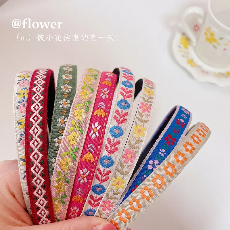 French Style Retro Embroidery Flower Headbands Sweet Girl Outfit All-match New Headband Thin Hairpin Hair Accessories