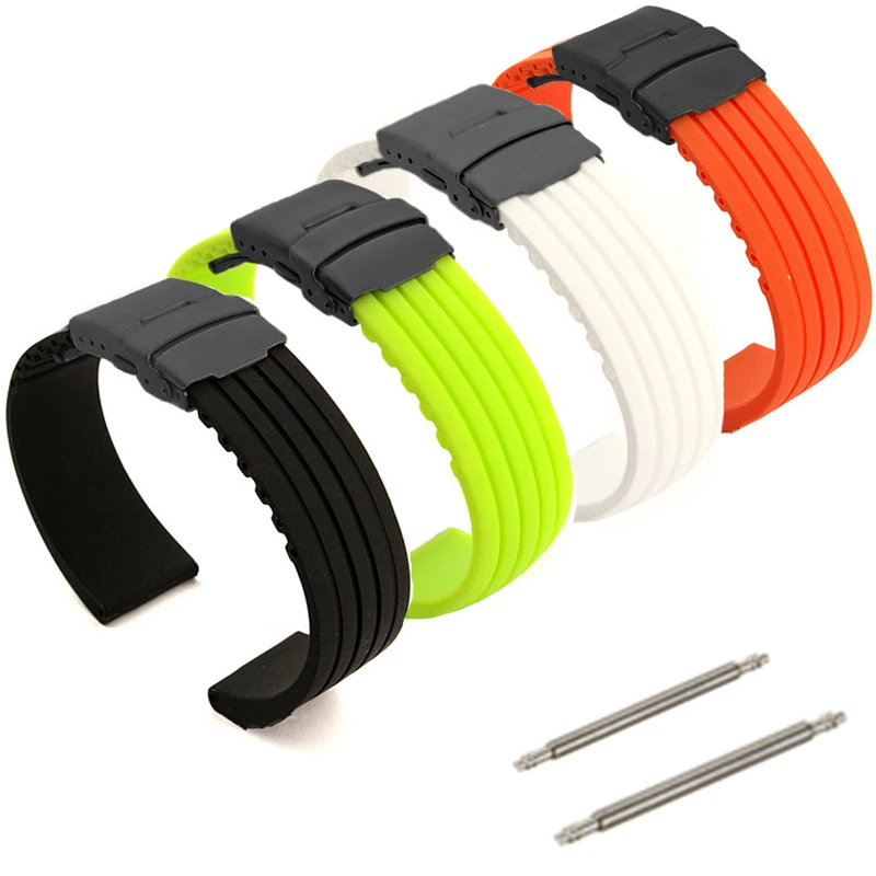 

New 18 20 22 24mm Mens Women Silicone Rubber Watch Strap Band Waterproof With Deployment Clasp Buckle