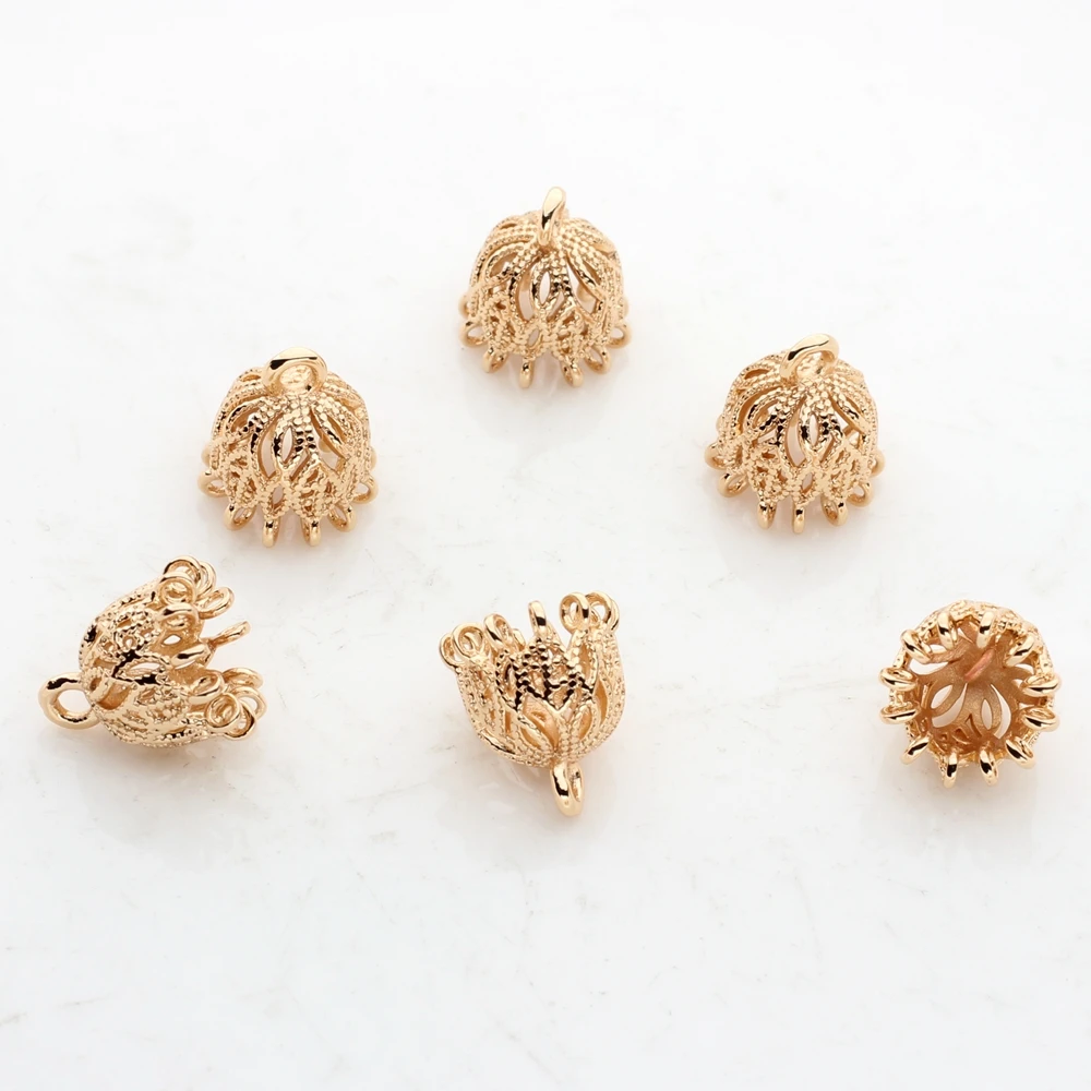 Copper Metal  Real   End Cup Flowers Charms 2pcs/lot For  Making Tassel Jewelry Making Wholesale Lots Jewelry