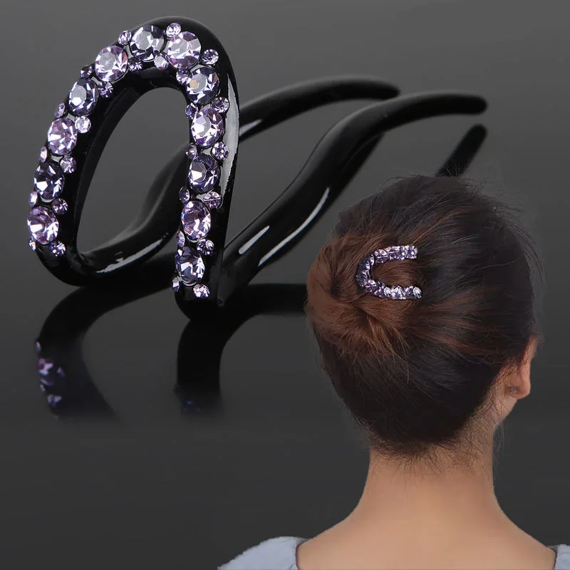 Acrylic Rhinestone U-shaped Hairpin Woman Bun Hair Hair Stick Elegant Lady Hair Accessories DIY Hair Tools Hair Fork