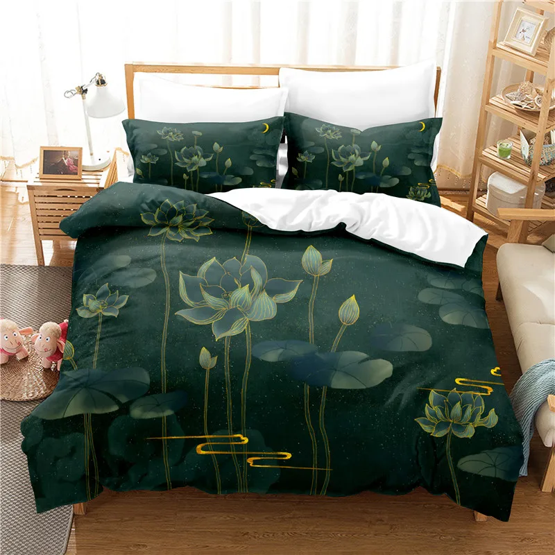 Lotus Bedding Set Duvet Cover Set 3d Bedding Digital Printing Bed Linen Queen Size Bedding Set Fashion Design