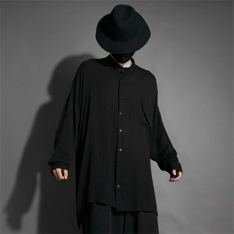 

Men's Casual Shirt 2022 New Black Style Personalized Fashion Brand Autumn Curtain Thin Loose Neck Loose Long Sleeve Shirt