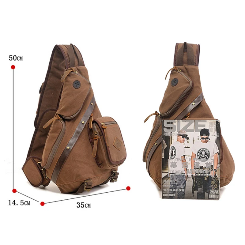 New Multifunctional Chest Bags Men Quality Canvas Shoulder Bag Casual Vintage Crossbody Bags Multi-pockets Travel Pack XA781ZC