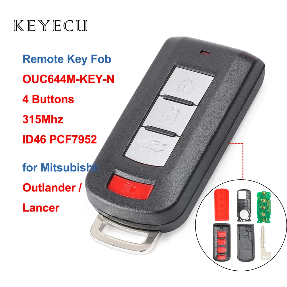 

OUC644M-KEY-N Remote Car Key Fob 4 Buttons for Mitsubishi Mirage Outlander Lancer 2008 2009 2010 2011 2012 2013 2014 2015 2016