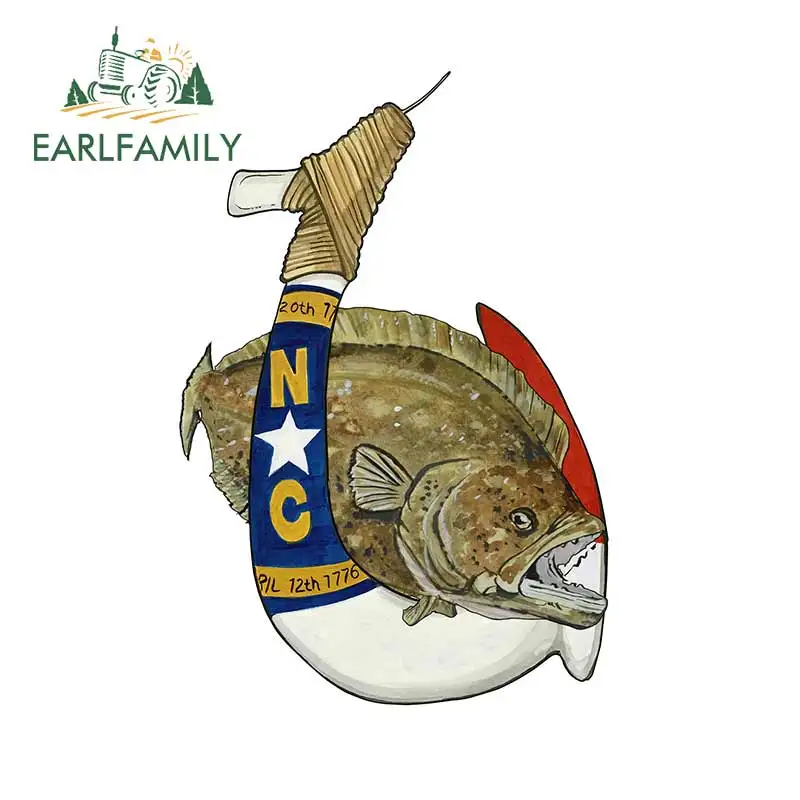 EARLFAMILY 13cm x 8.8cm NC Hook and Flounder Vinyl Decal Sticker Car Truck SUV Cooler Tumbler Car Sticker Waterproof Graphic