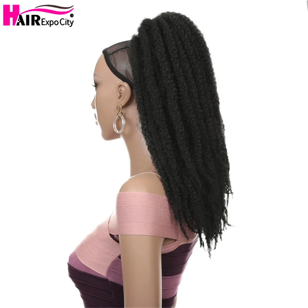 Fake Hair Afro Kinky Twist Ponytail 18 Inch Drawring Clip in Ponytail Hair Extensions Marley Braids Hairpieces Hair Expo City