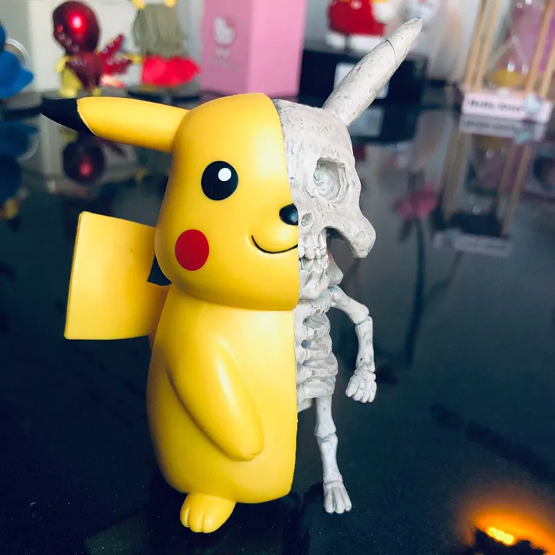 مضحك أنيمي الجمجمة بيكا الشكل النموذجي لعب Pokemones Pikachus الهيكل العظمي تشريح PVC عمل الشكل لعبة الدمى هدايا مجموعات