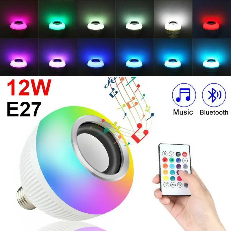 Bluetooth LED Music Light RGB 12W Smart Bulb Speaker E27 Energy-saving Family Party Lighting With Remote Control Lamp 100-240V