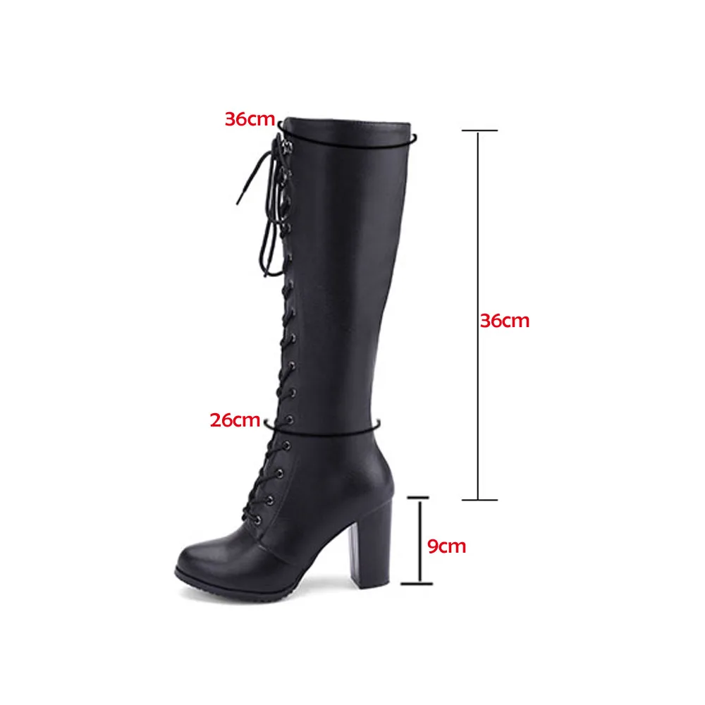 CDPUNDARI Black Knee High Boots Spring Autumn Long Boots Women High Heels Motorcycle Boots Ladies Punk Boots Shoes Woman