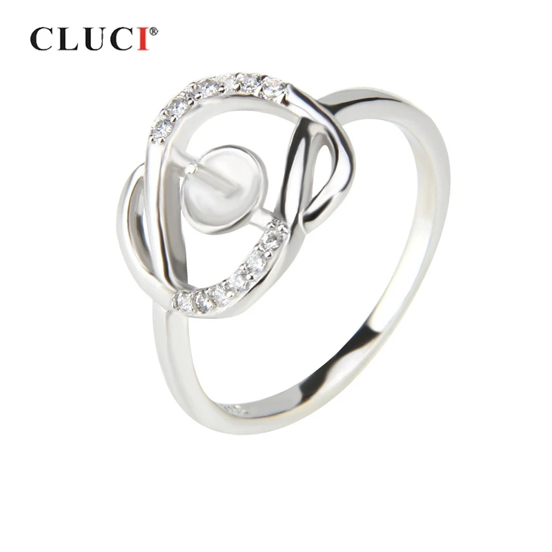 CLUCI 925 Sterling Silver Geometric Pearl Ring Mounting with Zirons for Women Wedding Silver 925 Symmetrical  Rings SR1048SB