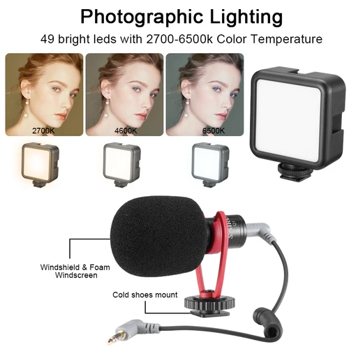 Imagen 2 del producto Ulanzi-KIT de trípode para Vlog, soporte de montaje para teléfono con zapata fría, para micrófono, luz LED, Mini trípode para iPhone 13 y Sony, MT-08 DSLR SLR