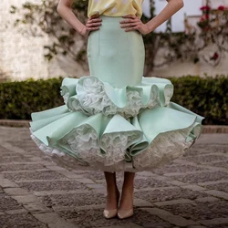 Boutique Tulle Skirt Ruffles Layers Long Skirts Women Maxi Zip Closure Saias Jupe Skirt Party Gowns Mint Green Ankle Length